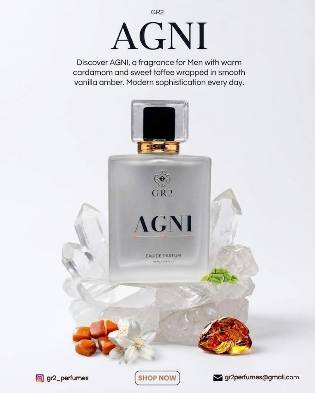 Agni - Eau de Parfum for Men with Warm cardamom and sweet toffee wrapped in smooth vanilla amber. 100 ml Spray