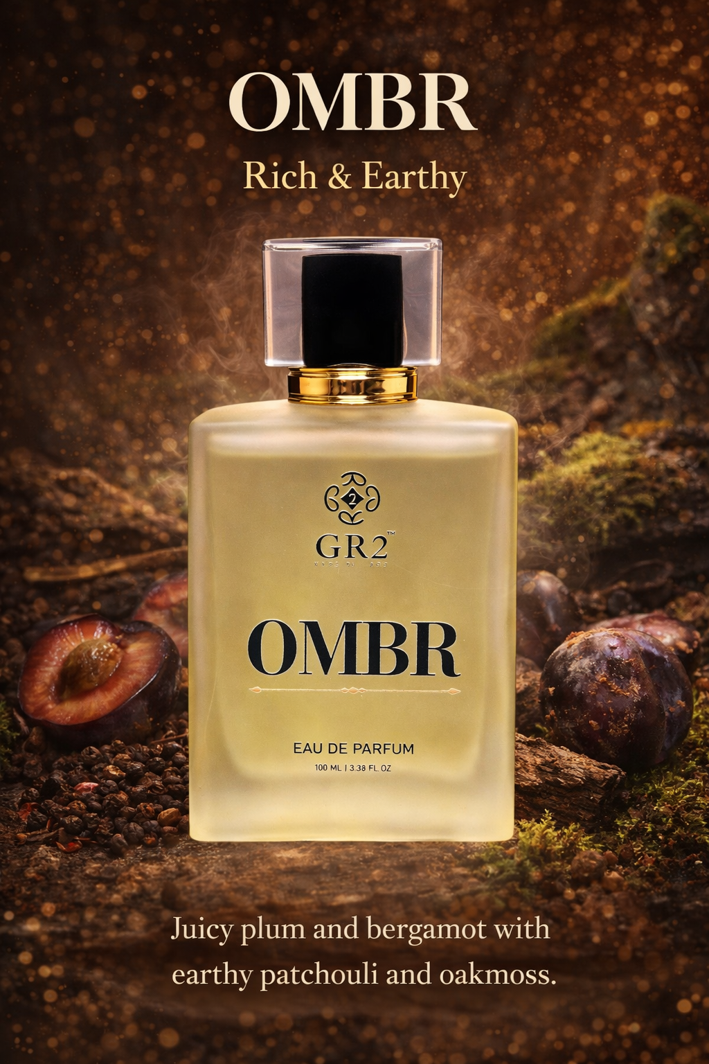 Ombr - Eau de Parfum for Men Fragrance with Juicy plum and bergamot with earthy patchouli and oakmoss. 100 ml Spray