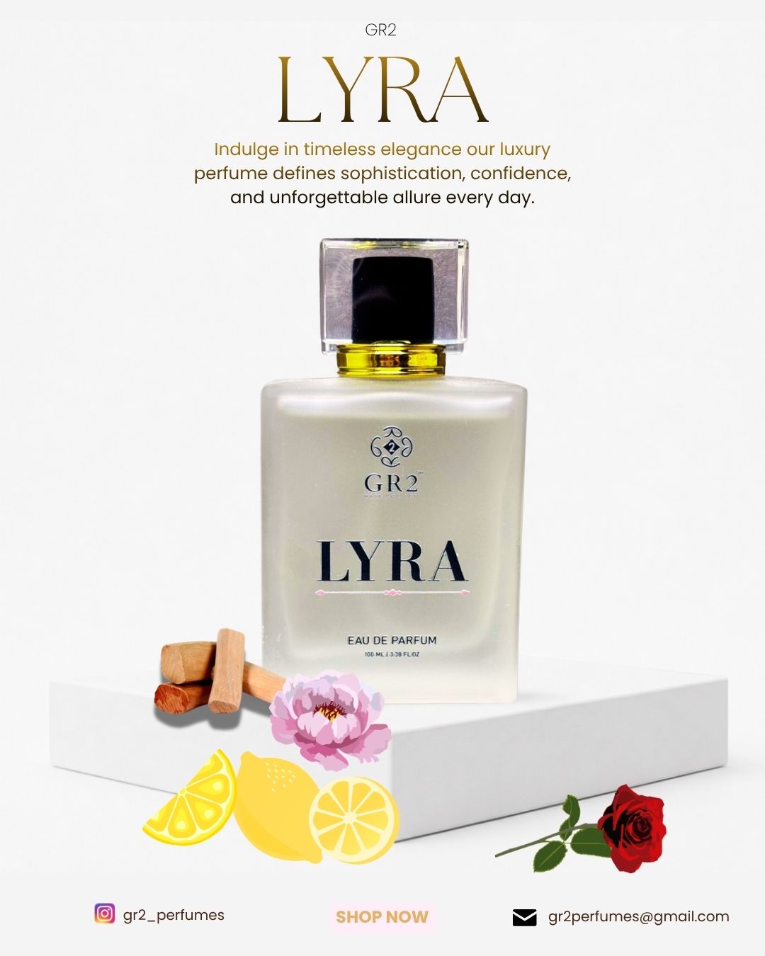 Lyra - Eau de Parfum for Women with Fresh citrus and peony with soft rose on a warm sandalwood base.100 ml Spray