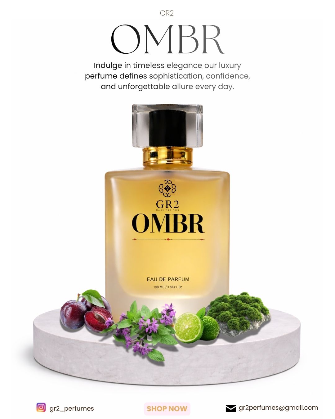 Ombr - Eau de Parfum for Men Fragrance with Juicy plum and bergamot with earthy patchouli and oakmoss. 100 ml Spray