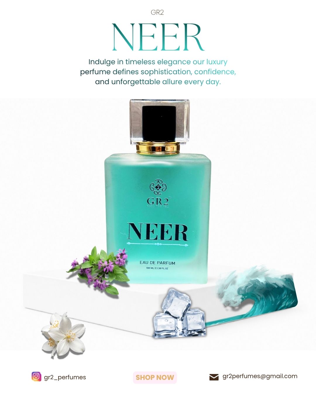 Neer - Eau de Parfum for Men & Women, Unisex Fragrance with  Cool mint and sea notes with soft jasmine and clean musk. 100 ml Spray
