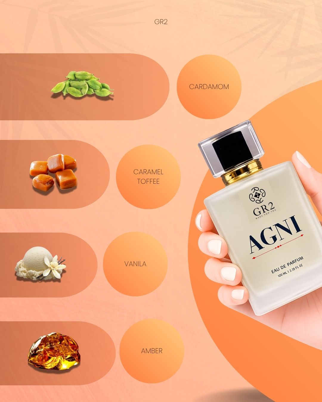 Agni - Eau de Parfum for Men with Warm cardamom and sweet toffee wrapped in smooth vanilla amber. 100 ml Spray