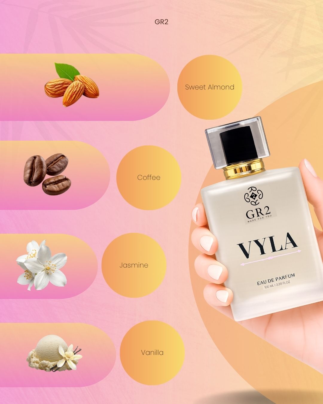 Vyla -Eau de Parfum for Women with Sweet almond and coffee with jasmine and creamy vanilla warmth. 100 ml Spray