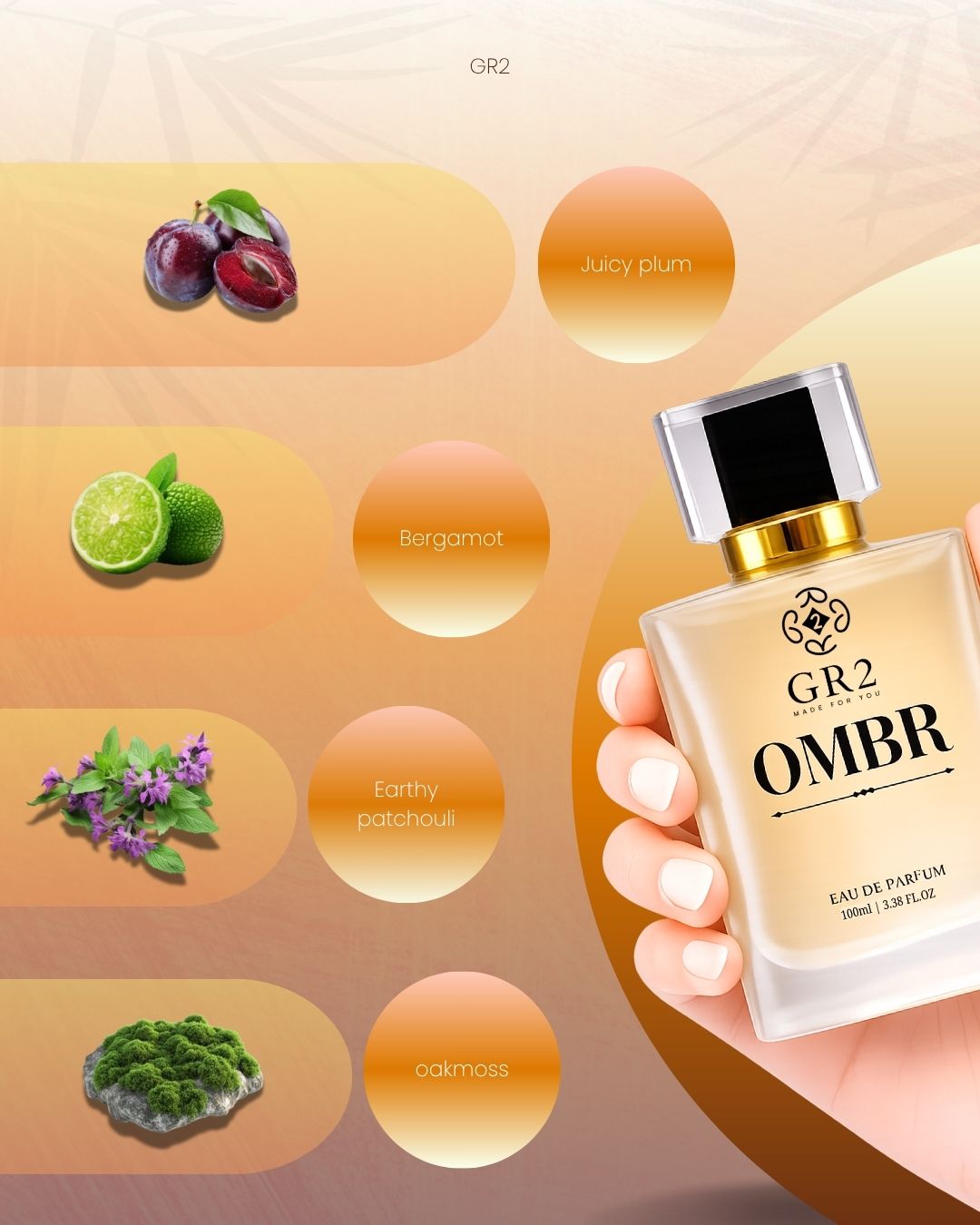 Ombr - Eau de Parfum for Men Fragrance with Juicy plum and bergamot with earthy patchouli and oakmoss. 100 ml Spray