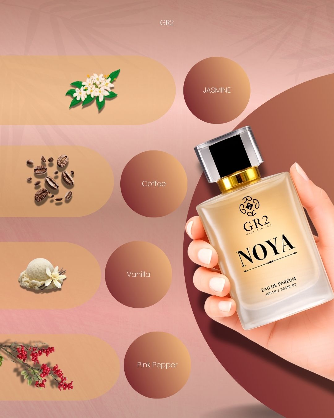 Noya -Eau de Parfum for Men & Women, Unisex Fragrance Sweet coffee and vanilla with soft jasmine and spicy pink pepper. 100 ml Spray