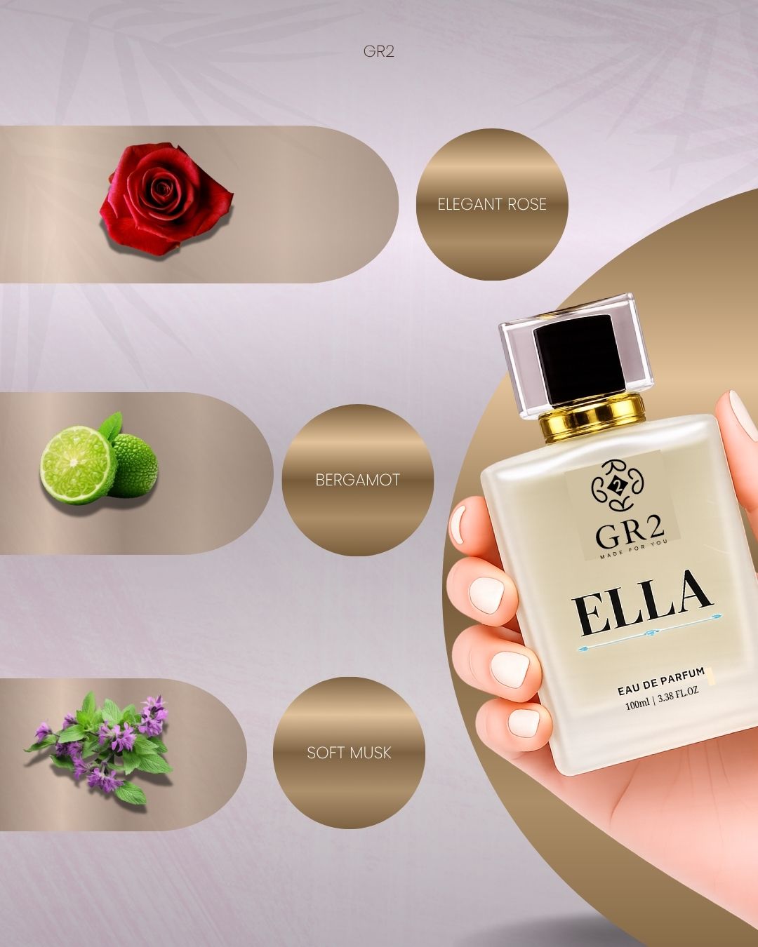 ⁠Ella - - Eau de Parfum for Women with Elegant roses blended with bergamot and soft musk for a romantic feel. 100 ml Spray