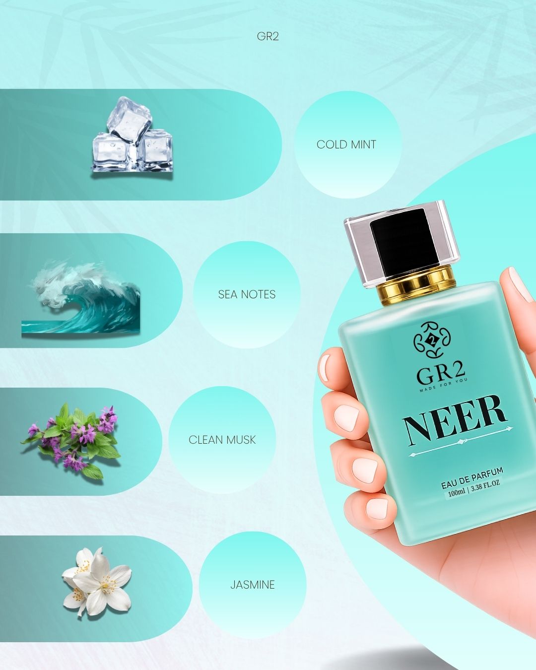 Neer - Eau de Parfum for Men & Women, Unisex Fragrance with  Cool mint and sea notes with soft jasmine and clean musk. 100 ml Spray