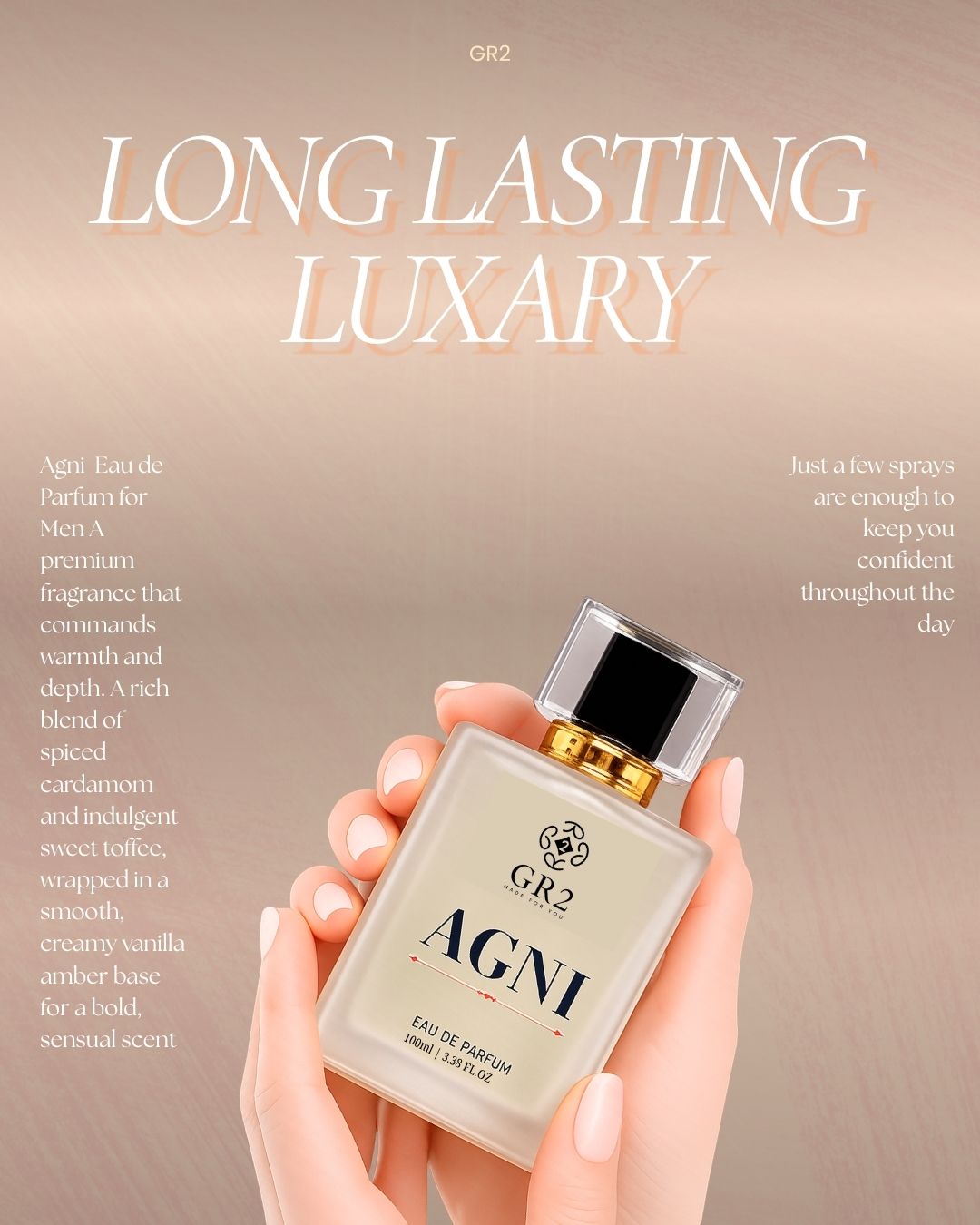 Agni - Eau de Parfum for Men with Warm cardamom and sweet toffee wrapped in smooth vanilla amber. 100 ml Spray