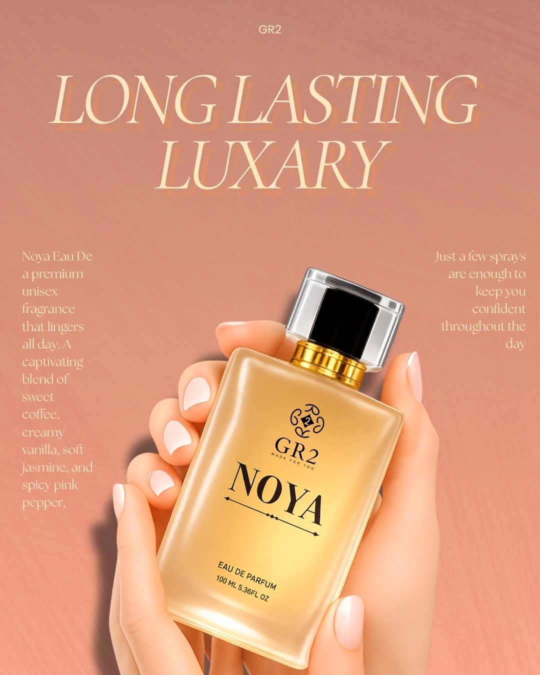 Noya -Eau de Parfum for Men & Women, Unisex Fragrance Sweet coffee and vanilla with soft jasmine and spicy pink pepper. 100 ml Spray