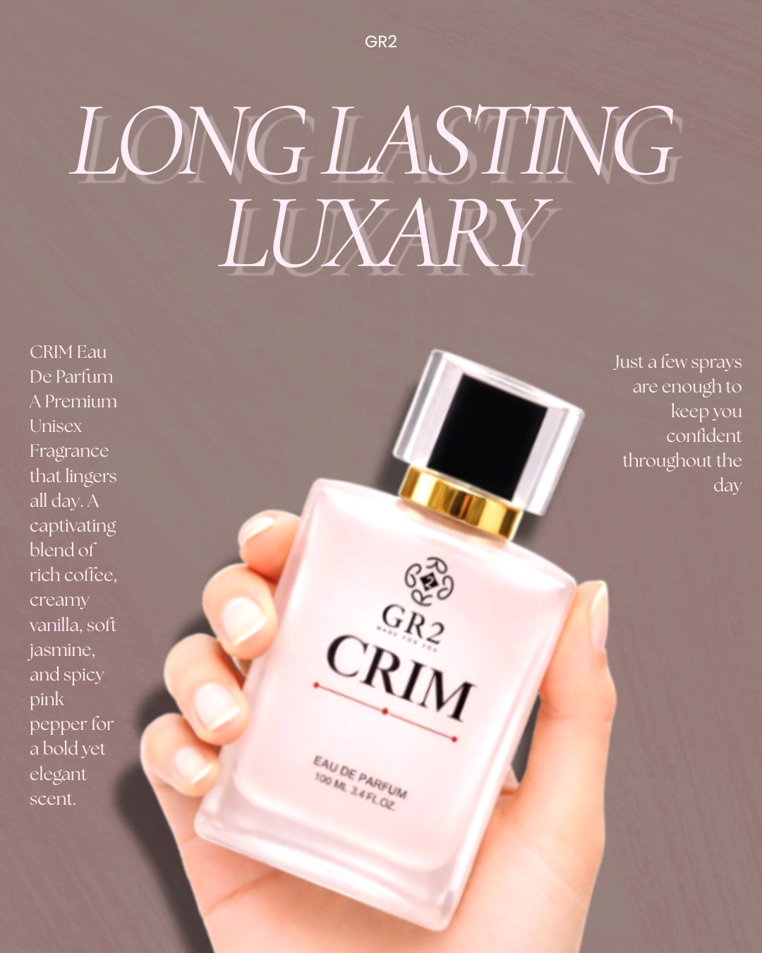 CRIM - Eau de Parfum for Men & Women, Unisex Fragrance with Jasmine, Saffron, Ambergris, Cedarwood, 100 ml Spray