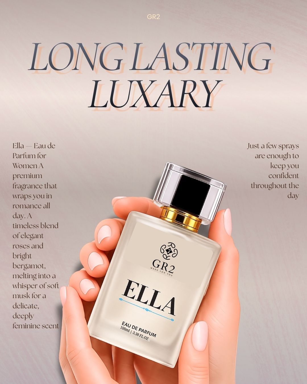 ⁠Ella - - Eau de Parfum for Women with Elegant roses blended with bergamot and soft musk for a romantic feel. 100 ml Spray