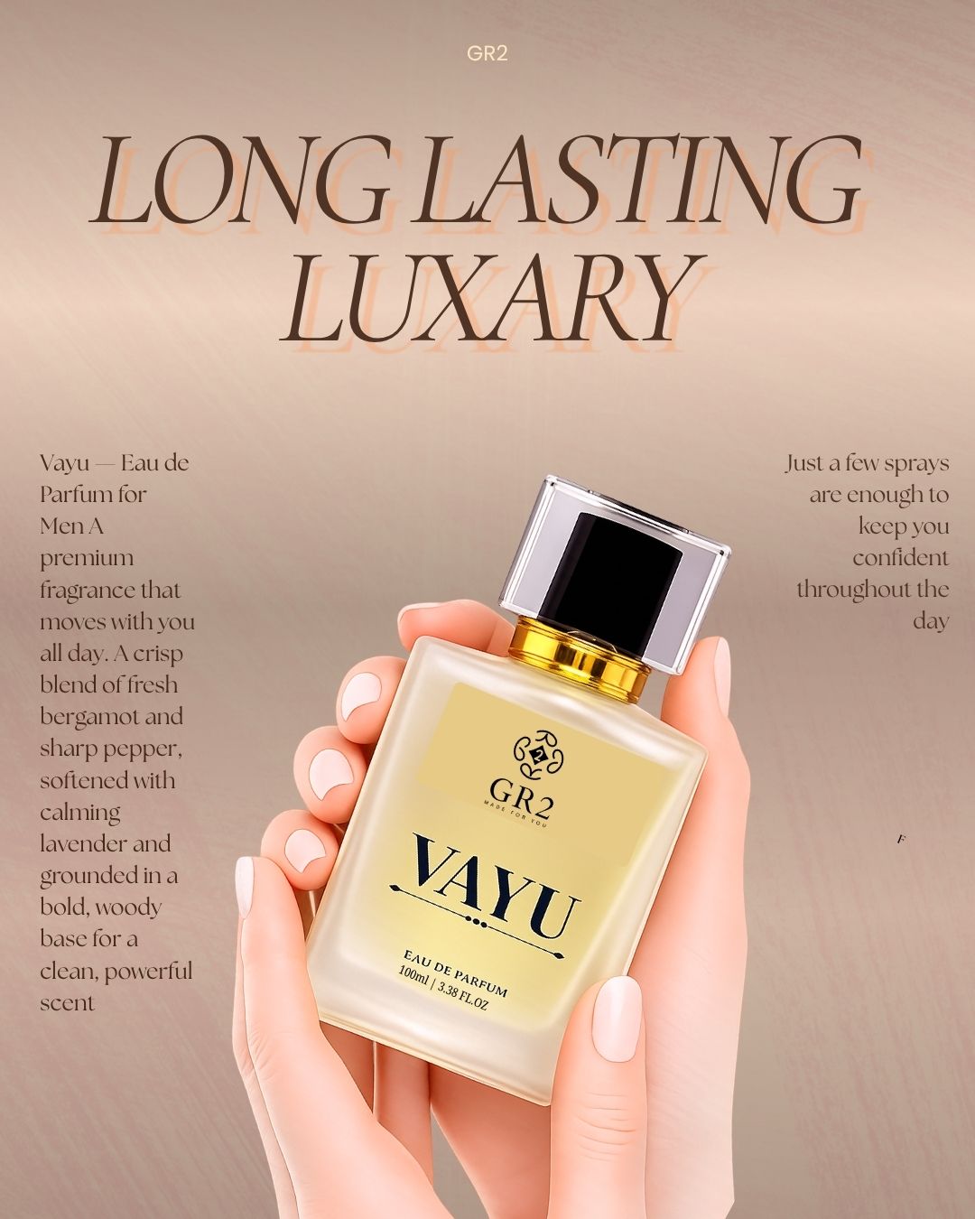 Vayu - Eau de Parfum for Men Fragrance with Fresh bergamot and pepper with lavender on a bold woody base. 100 ml Spray