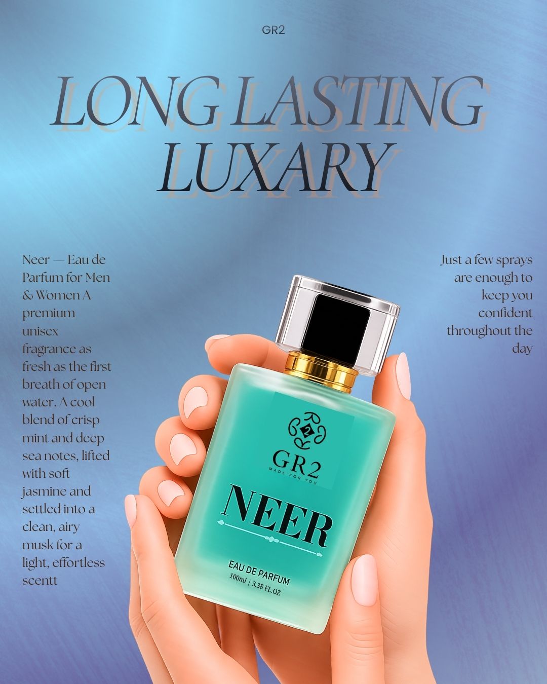 Neer - Eau de Parfum for Men & Women, Unisex Fragrance with  Cool mint and sea notes with soft jasmine and clean musk. 100 ml Spray