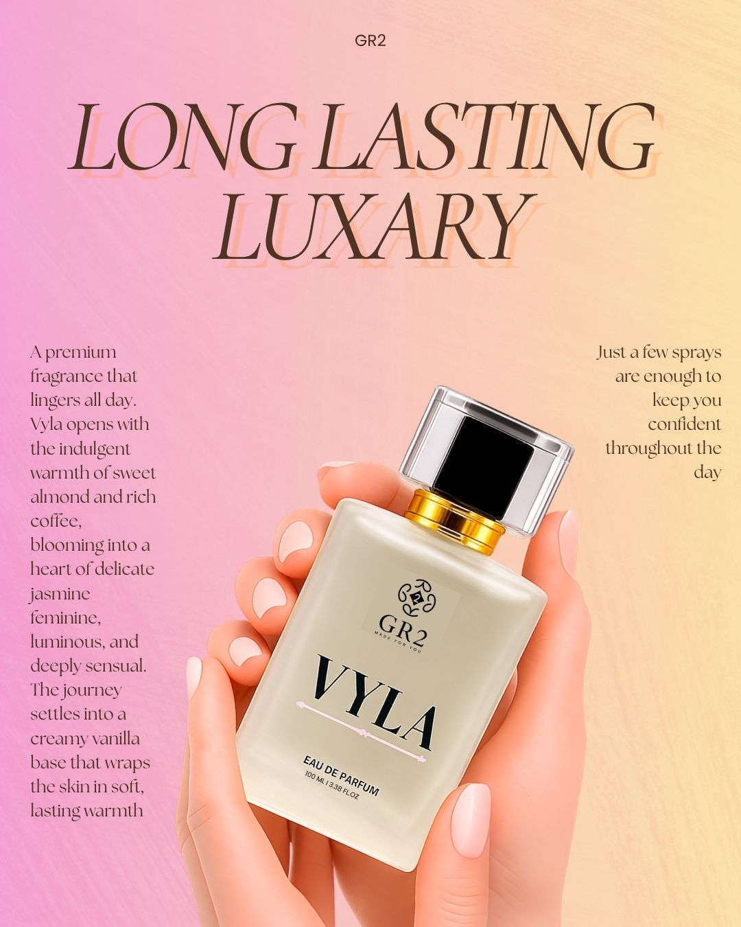Vyla -Eau de Parfum for Women with Sweet almond and coffee with jasmine and creamy vanilla warmth. 100 ml Spray