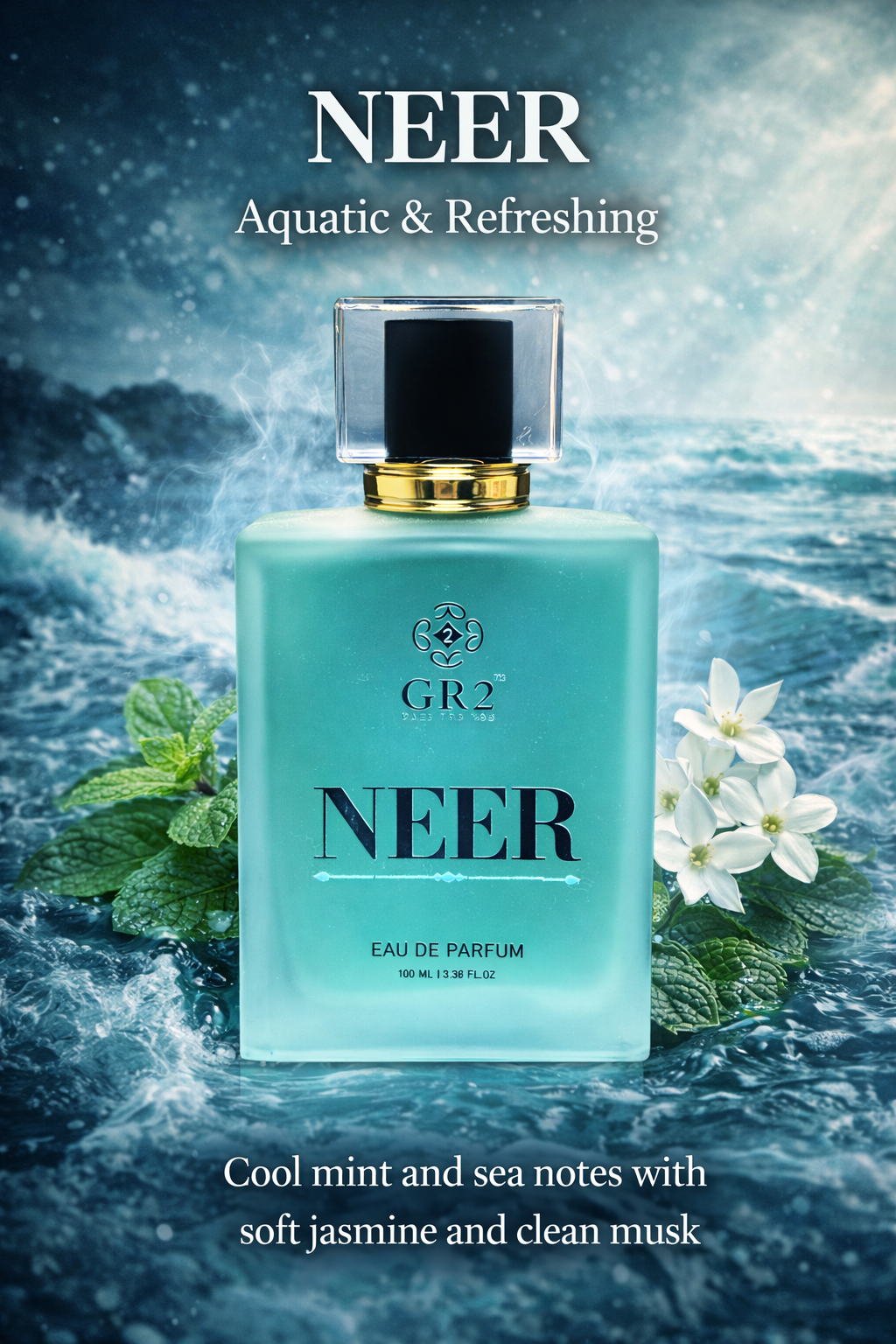 Neer - Eau de Parfum for Men & Women, Unisex Fragrance with  Cool mint and sea notes with soft jasmine and clean musk. 100 ml Spray