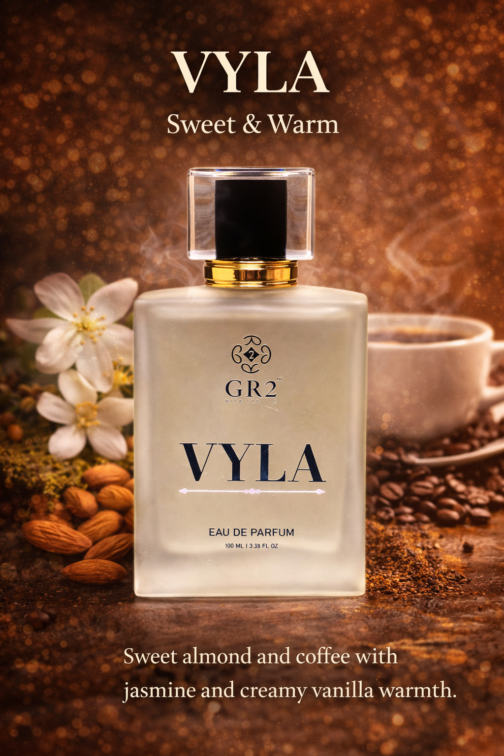 Vyla -Eau de Parfum for Women with Sweet almond and coffee with jasmine and creamy vanilla warmth. 100 ml Spray